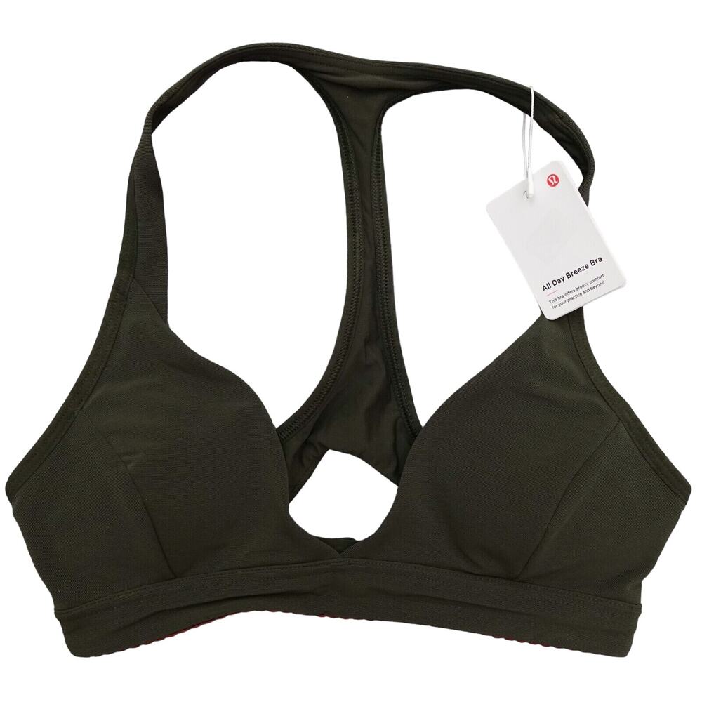 New Lululemon Size 8 All Day Breeze Bra DKOV Dark Olive Green A/B Removable Cups